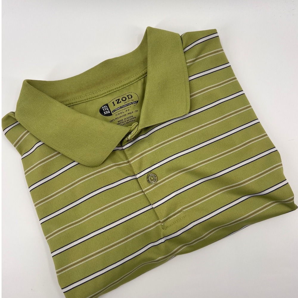 IZOD Mens XXL Green Stripe Cool FX X-Treme Function Golf Polo Shirt - Picture 1 of 6